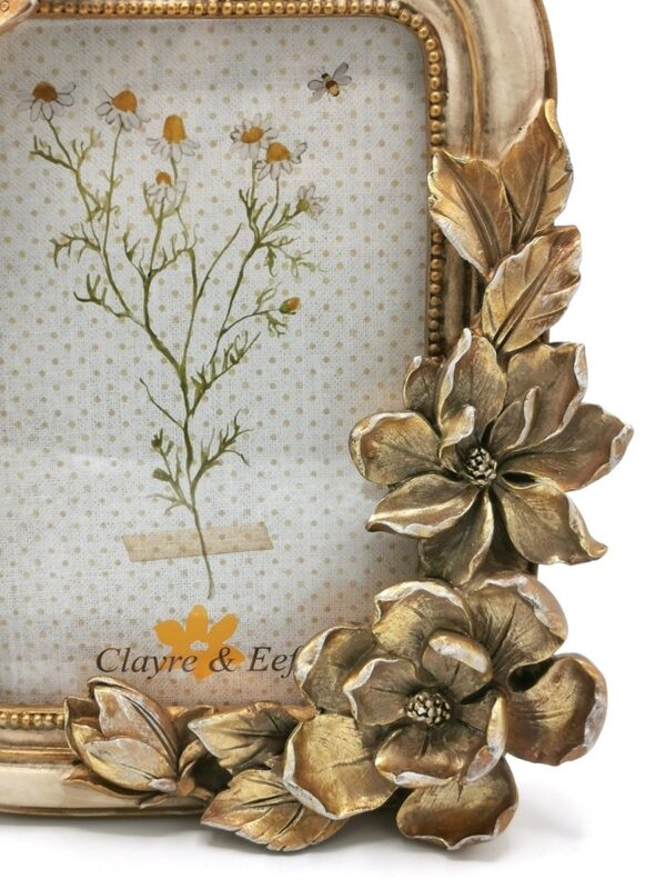 Clayre & Eef Fotolijst 10x15 cm Goudkleurig Kunststof Glas Bloemen Fotokader - Afbeelding 3