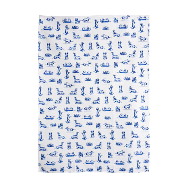 Heinen Delfts Blauw - Theedoek - Teckel Nhaan - Wit - Katoen - 50 x 70 cm