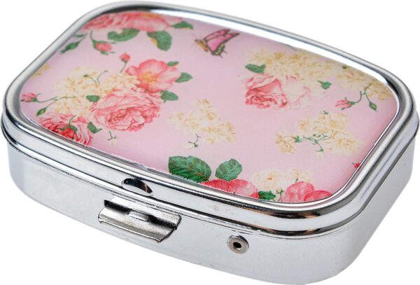Clayre & Eef Pillendoosje 4x5 cm Roze IJzer Glas Rechthoek Roosjes