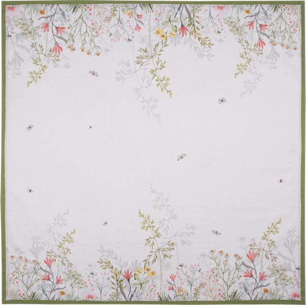 Clayre & Eef Tafelkleed 100x100 cm Wit Katoen Bloemen Tafellaken - Afbeelding 8