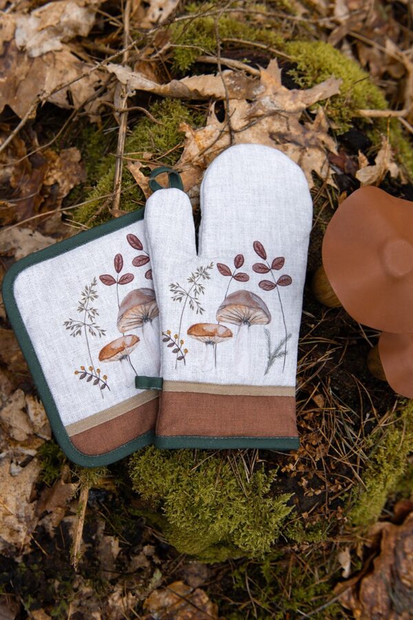 Clayre & Eef Keukenschort 70x85 cm Beige Katoen Paddenstoelen - Afbeelding 5