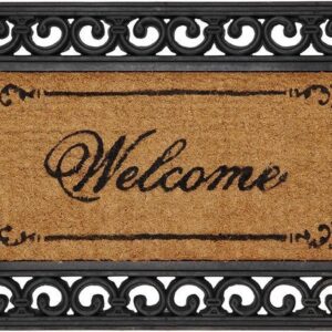 Clayre & Eef Deurmat 75x45 cm Zwart Kokosvezel Rubber Rechthoek Welcome Kokosmat Mat Schoonloopmat