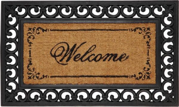 Clayre & Eef Deurmat 75x45 cm Zwart Kokosvezel Rubber Rechthoek Welcome Kokosmat Mat Schoonloopmat