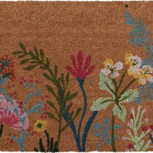 Clayre & Eef Deurmat 75x45 cm Bruin Kokosvezel PVC Bloemen Kokosmat