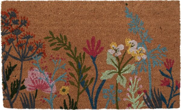 Clayre & Eef Deurmat 75x45 cm Bruin Kokosvezel PVC Bloemen Kokosmat