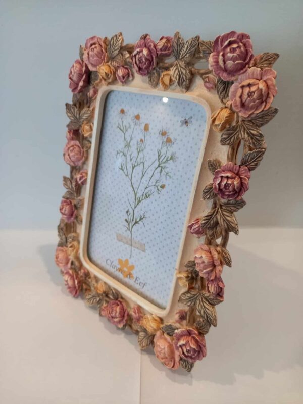 Clayre & Eef Fotolijst 10x15 cm Roze Kunststof Glas Roosjes Fotokader - Afbeelding 2