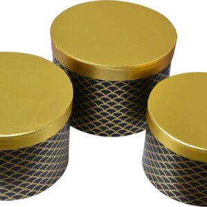 Clayre & Eef Opbergdoos Set van 3 Ø 25x17 / Ø 23x16 / Ø 21x14 cm Goudkleurig Zwart Karton Rond