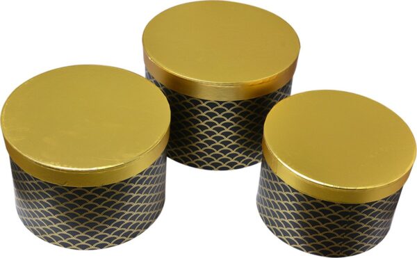 Clayre & Eef Opbergdoos Set van 3 Ø 25x17 / Ø 23x16 / Ø 21x14 cm Goudkleurig Zwart Karton Rond