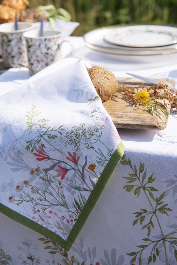 Clayre & Eef Tafelkleed 100x100 cm Wit Katoen Bloemen Tafellaken - Afbeelding 5