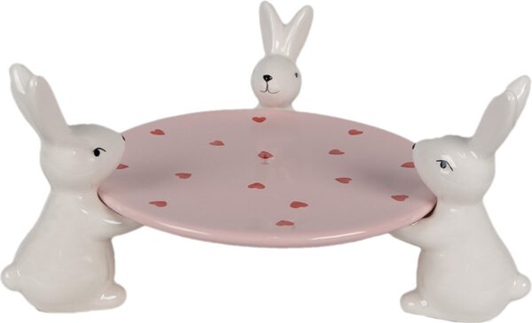Clayre & Eef Decoratie schaal 24x23x12 cm Roze Wit Keramiek Konijnen