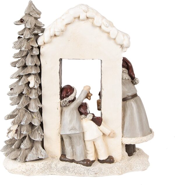 Clayre & Eef Kerstdecoratie met LED-verlichting Kerstman 22x10x23 cm Wit Polyresin - Afbeelding 2