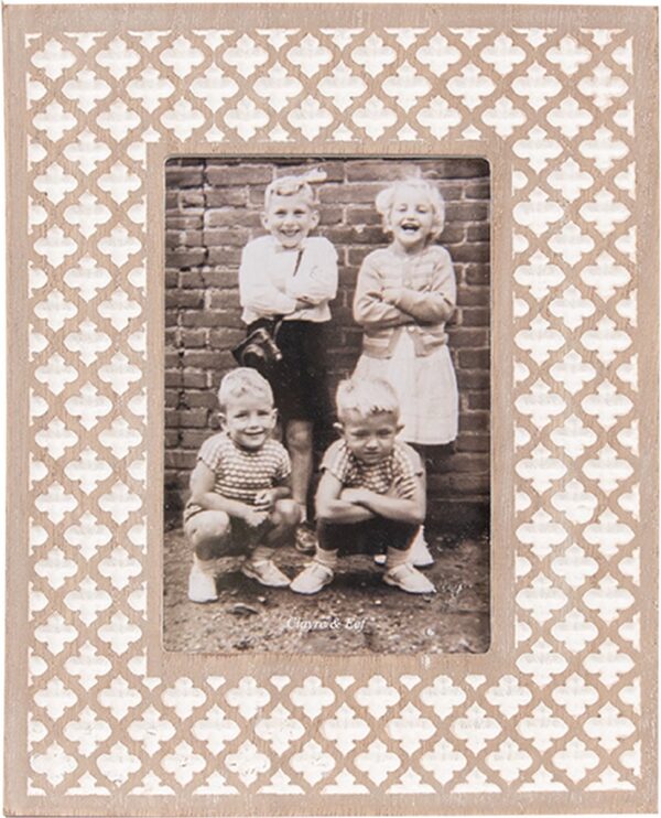 Clayre & Eef Fotolijst 10x15 cm Wit Bruin Hout Glas Rechthoek Fotokader
