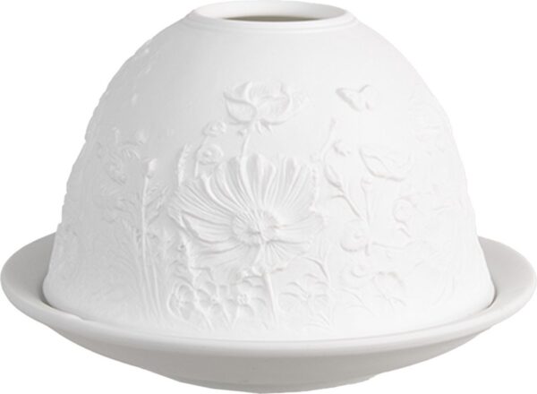 Clayre & Eef Waxinelichthouder Ø 12x8 cm Wit Porselein Bloemen