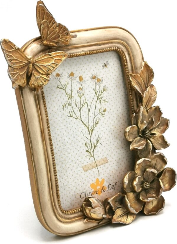 Clayre & Eef Fotolijst 10x15 cm Goudkleurig Kunststof Glas Bloemen Fotokader - Afbeelding 2