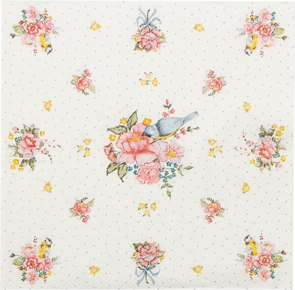 Clayre & Eef Servetten Papier Set van 20 33x33 cm (20) Groen Roze Papier Bloemen Servetten Papieren