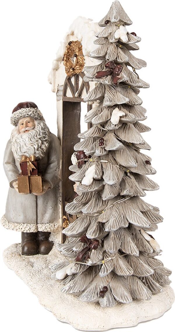 Clayre & Eef Kerstdecoratie met LED-verlichting Kerstman 22x10x23 cm Wit Polyresin - Afbeelding 4