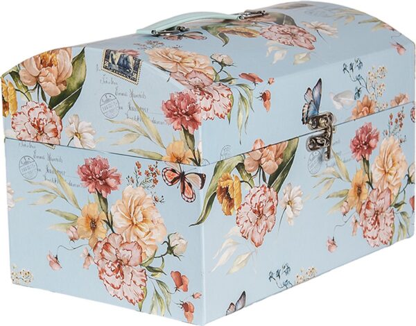 Clayre & Eef Decoratie Koffer Set van 3 30x20x20 /26x18x18/22x15x15 cm Blauw Karton Rechthoek Bloemen - Afbeelding 3