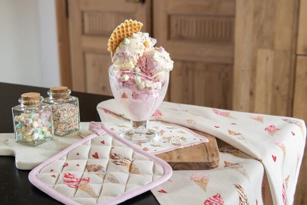 Clayre & Eef Theedoek 50x70 cm Beige Roze Katoen Rechthoek Ijsjes Keukenhanddoek - Afbeelding 2