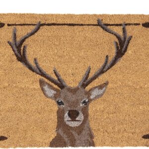 Clayre & Eef Deurmat 75x45 cm Bruin Kokosvezel Pvc Rechthoek Hert Kokosmat Mat Schoonloopmat