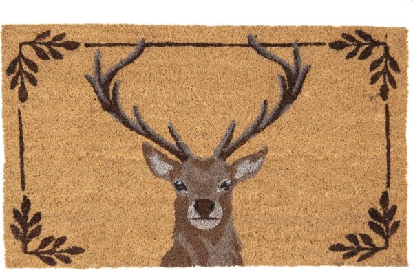 Clayre & Eef Deurmat 75x45 cm Bruin Kokosvezel Pvc Rechthoek Hert Kokosmat Mat Schoonloopmat