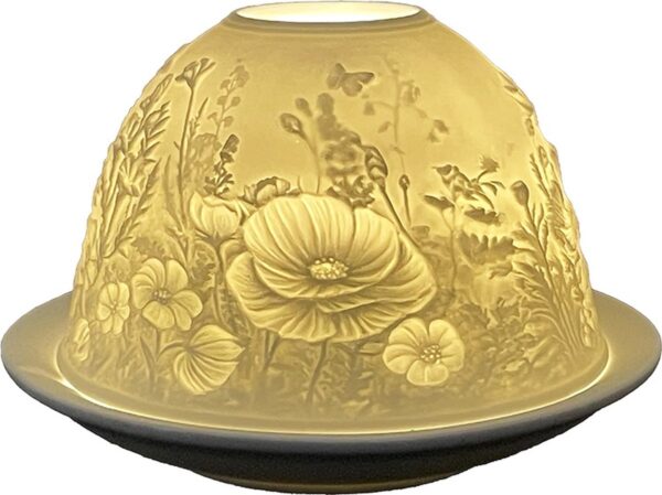 Clayre & Eef Waxinelichthouder Ø 12x8 cm Wit Porselein Bloemen - Afbeelding 2