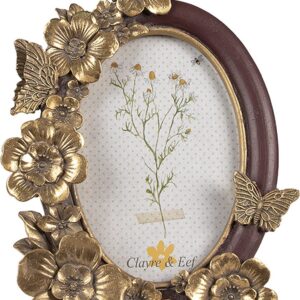 Clayre & Eef Fotolijst 10x15 cm Goudkleurig Kunststof Glas Bloemen Fotokader