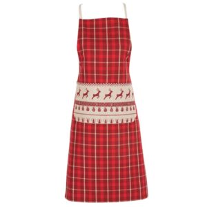 Clayre & Eef Keukenschort 70x85 cm Rood Beige Katoen Kerst
