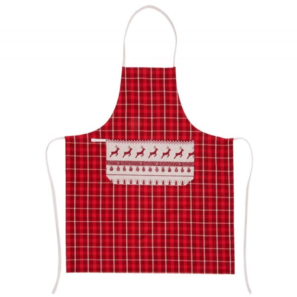 Clayre & Eef Keukenschort 70x85 cm Rood Beige Katoen Kerst