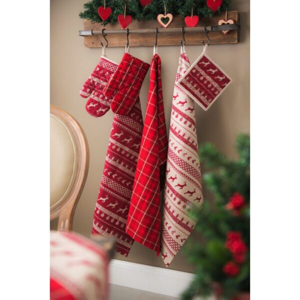 Clayre & Eef Keukenschort 70x85 cm Rood Beige Katoen Kerst - Afbeelding 2