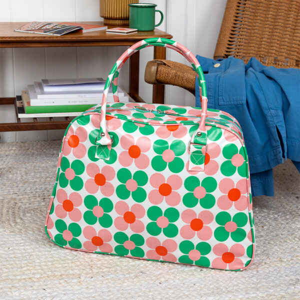Rex London - weekendtas kunststof - Daisies roze-groen - Afbeelding 3