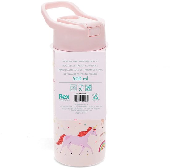 Drinkfles roestvrijstaal met drinktuit Unicorn / Eenhoorn van Rex London - Afbeelding 2