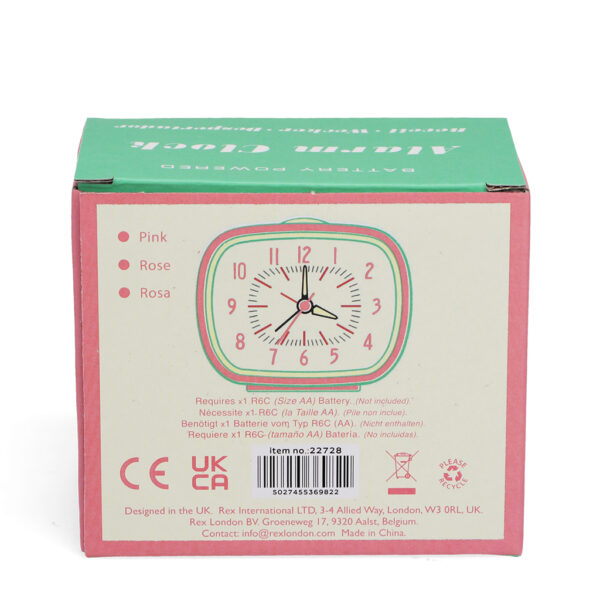 Rex London - Retro wekker 'Classic' - Roze - Afbeelding 5