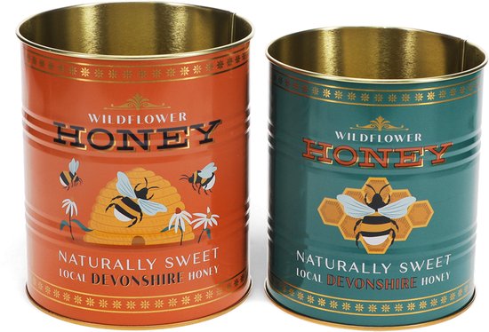 Rex London Retro Storage Tins - Bewaarblikken Medium - Honey - Rood/Petrol
