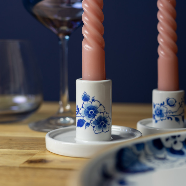 Heinen Delfts Blauw - Kandelaar - Bloem - Afbeelding 2