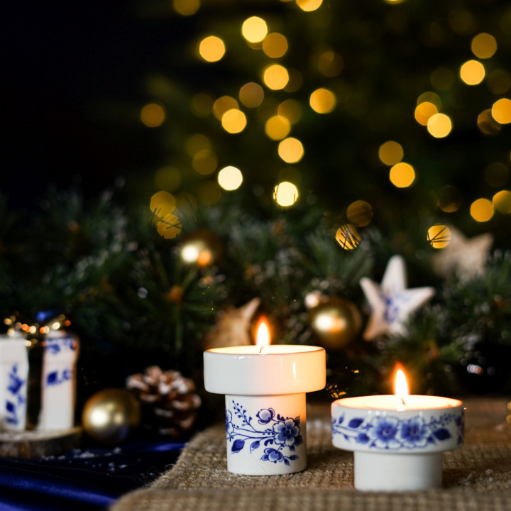 Waxinelichthouder Bloem - Delfts blauw - Hoog - Afbeelding 2