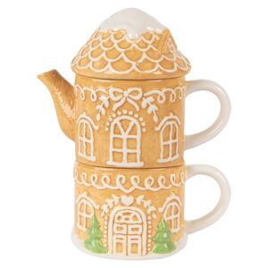 Clayre & Eef Tea for One Gingerbread house 550 ml / 450 ml Bruin Keramiek
