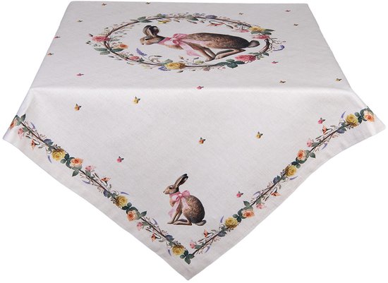 Clayre & Eef Tafelkleed 100x100 cm Beige Katoen Paashaas