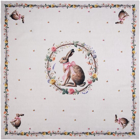 Clayre & Eef Tafelkleed 100x100 cm Beige Katoen Paashaas - Afbeelding 4