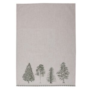 Clayre & Eef Theedoek 50x70 cm Beige Groen Katoen Dennenbomen