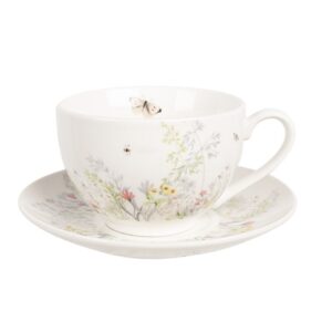 Clayre & Eef Kop en Schotel 250 ml Wit Porselein