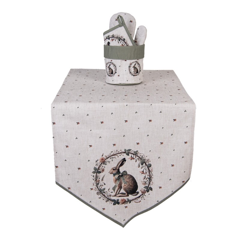 Clayre & Eef Tafelloper 50x160 cm Beige Katoen