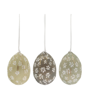 chic antique Paaseieren met Bloemen – Set van 3