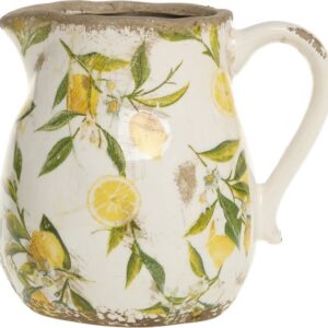 Chic Antique Limone Kan met Citroenmotief – Keramische Vaas / Decoratie – Landelijke Stijl – 16 cm